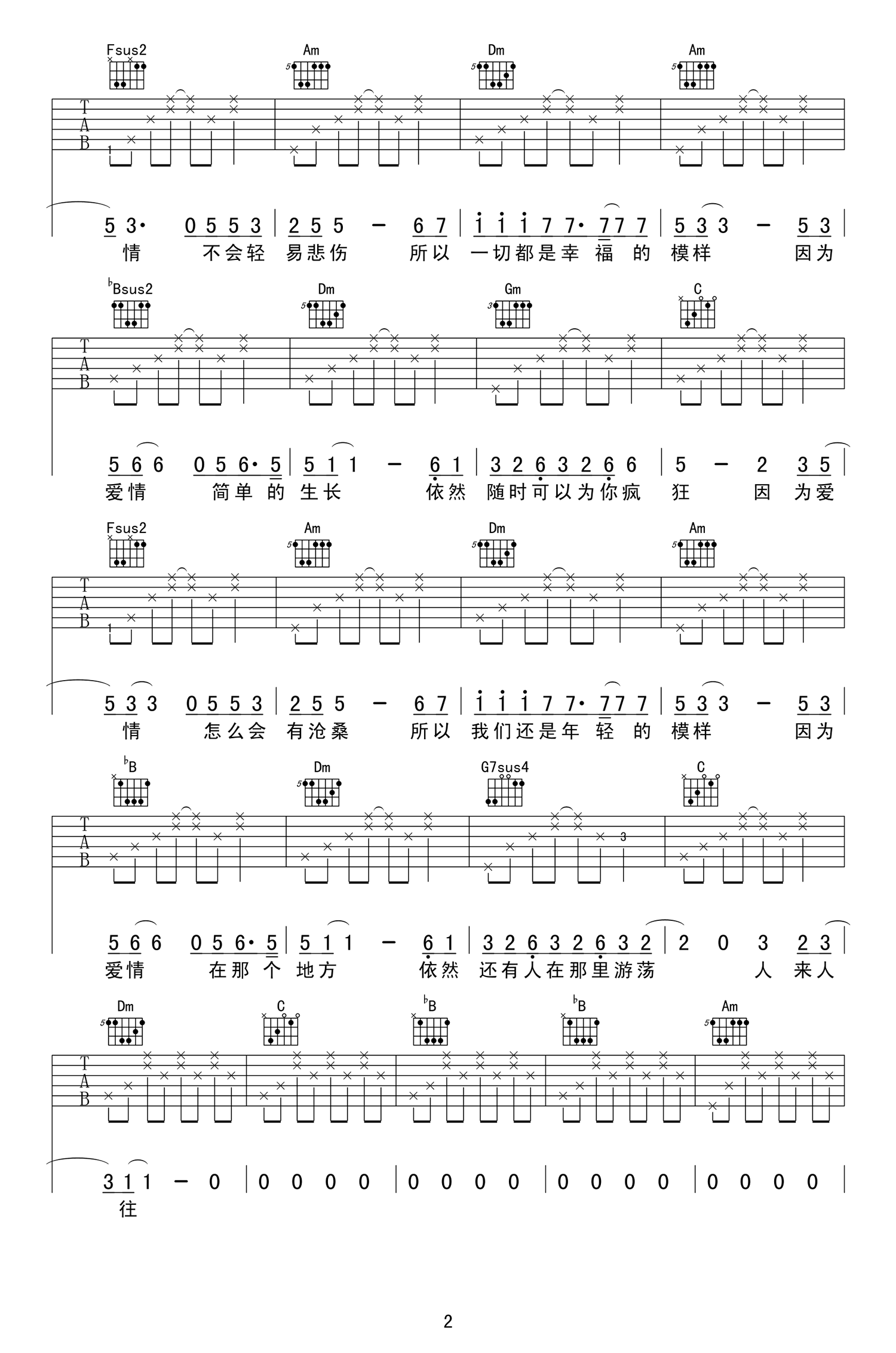 因为爱情吉他谱-陈奕迅/王菲-高清六线谱