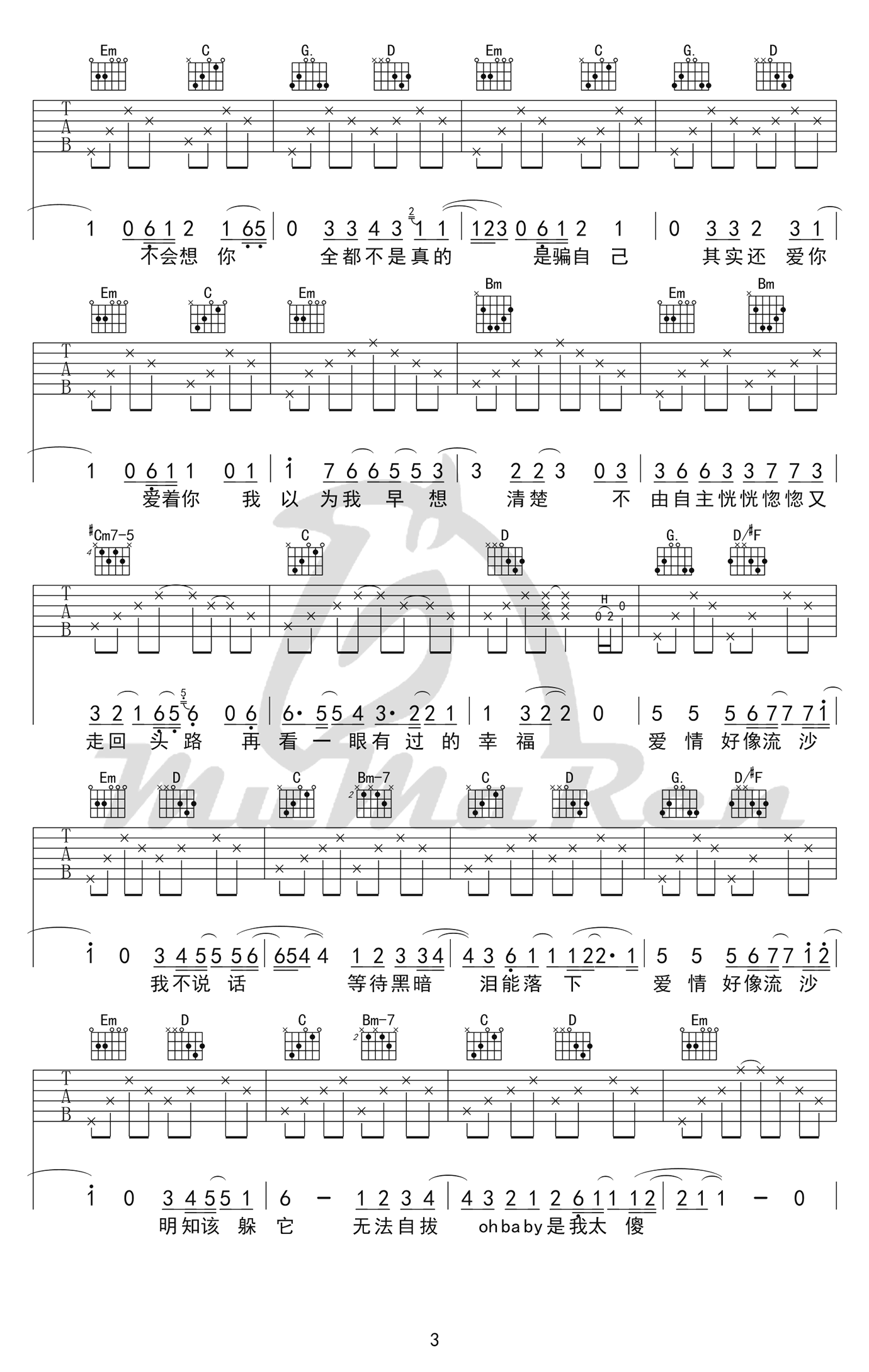 陶喆《流沙》吉他谱-优易谱