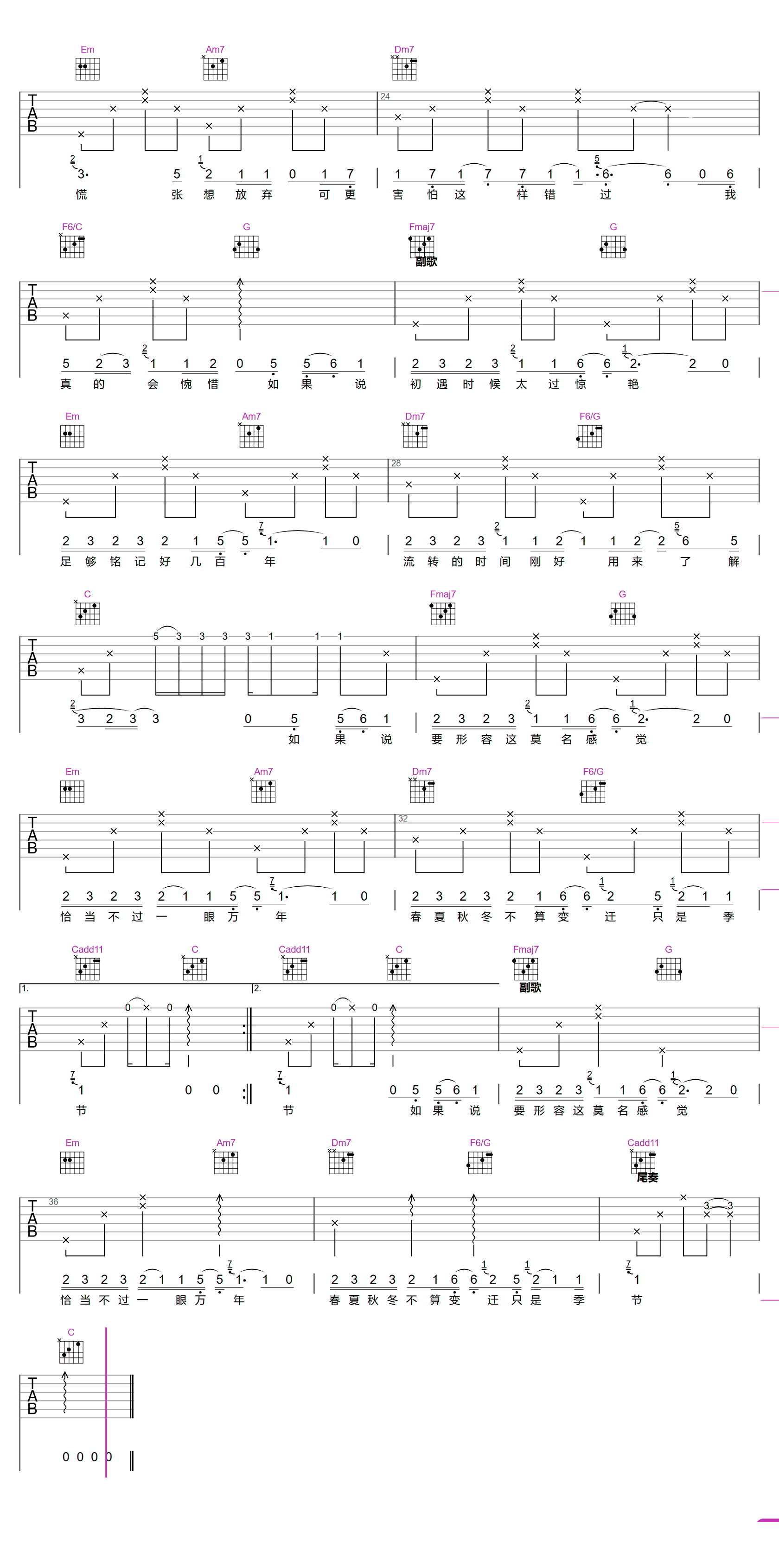 心许百年吉他谱-王天戈-原版六线谱-2