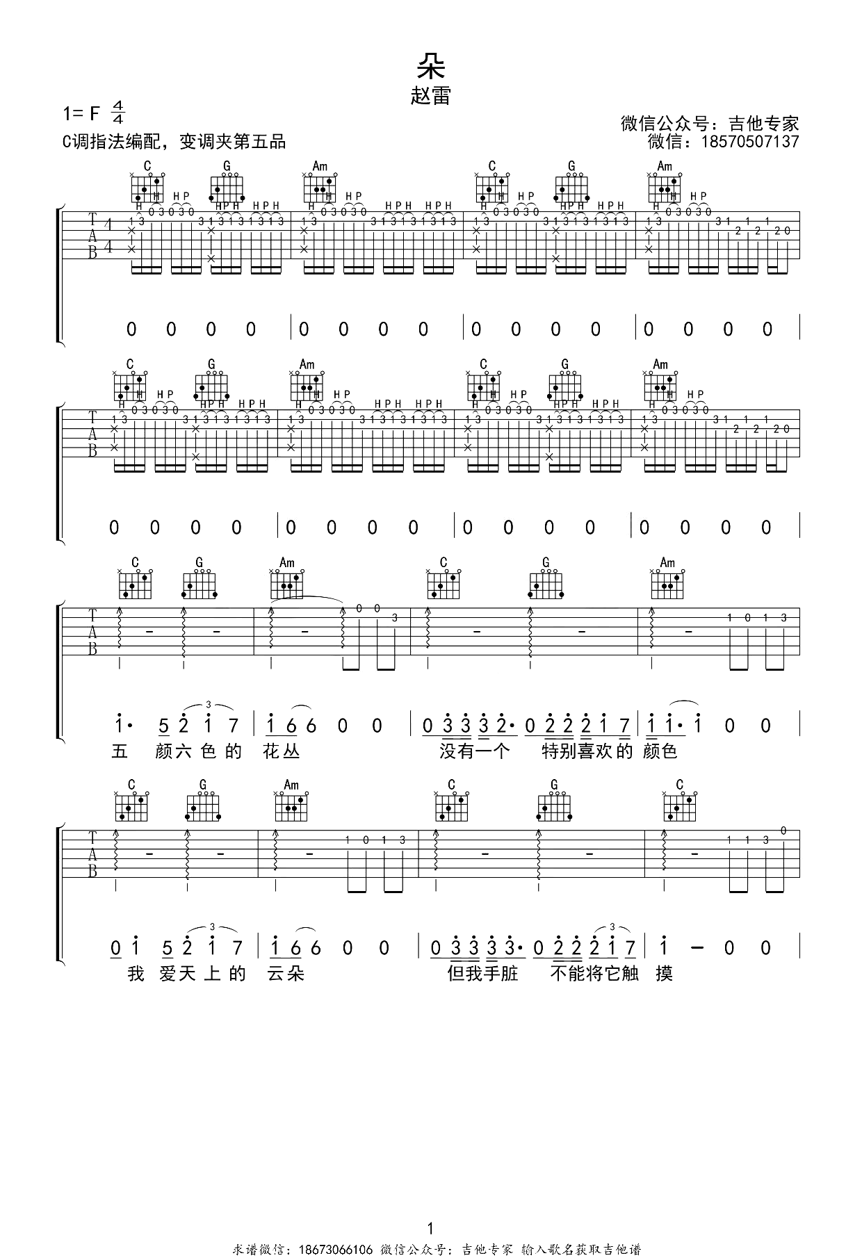 朵吉他谱-赵雷-吉他教学视频