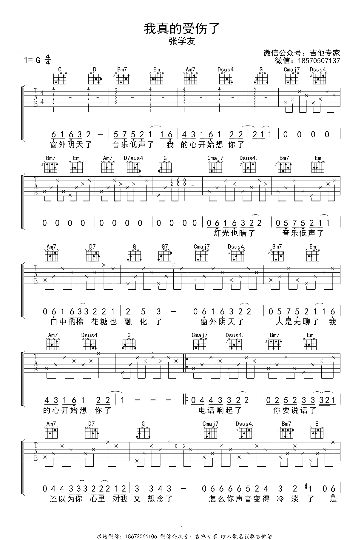 我真的受伤了吉他谱-张学友-弹唱教学视频