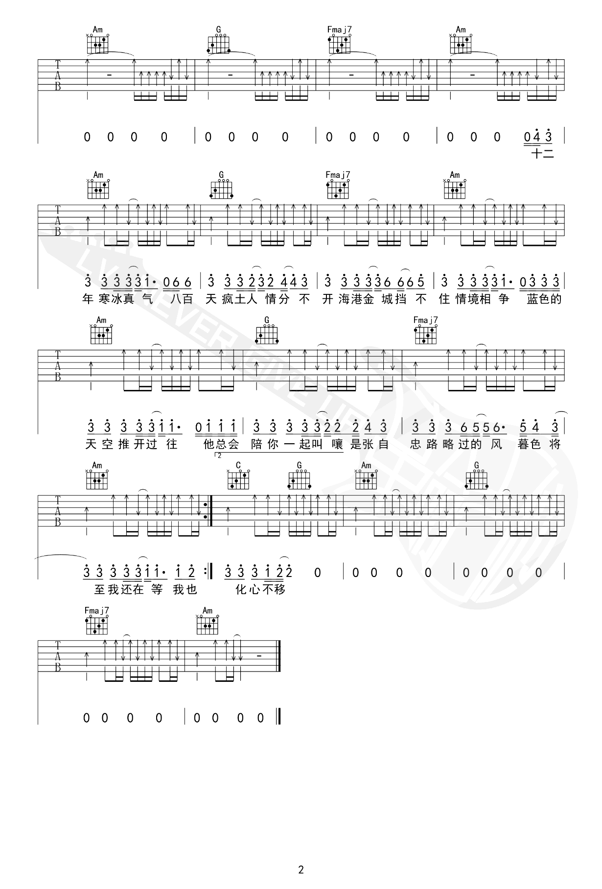 疯土吉他谱-刘森-吉他教学视频