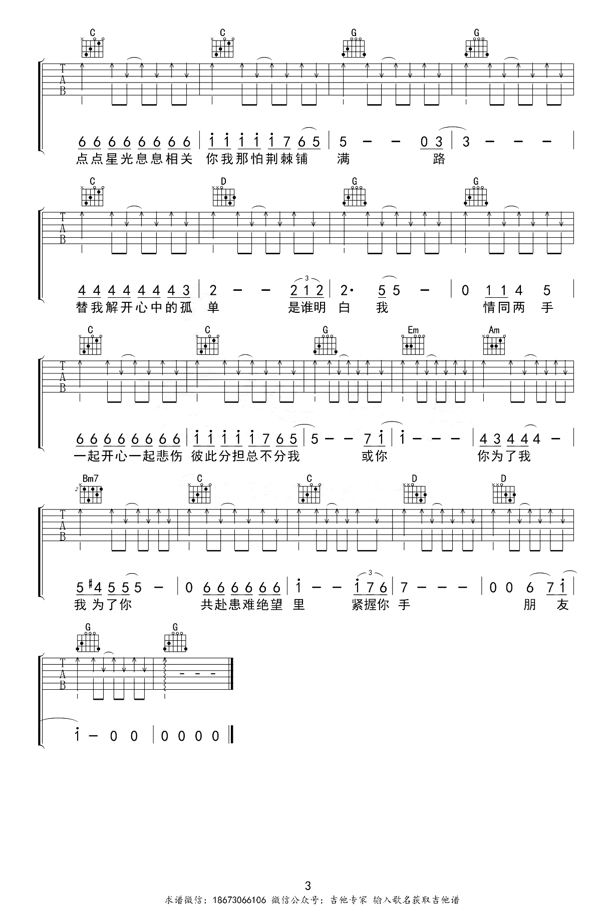 朋友吉他谱-谭咏麟-原版编配