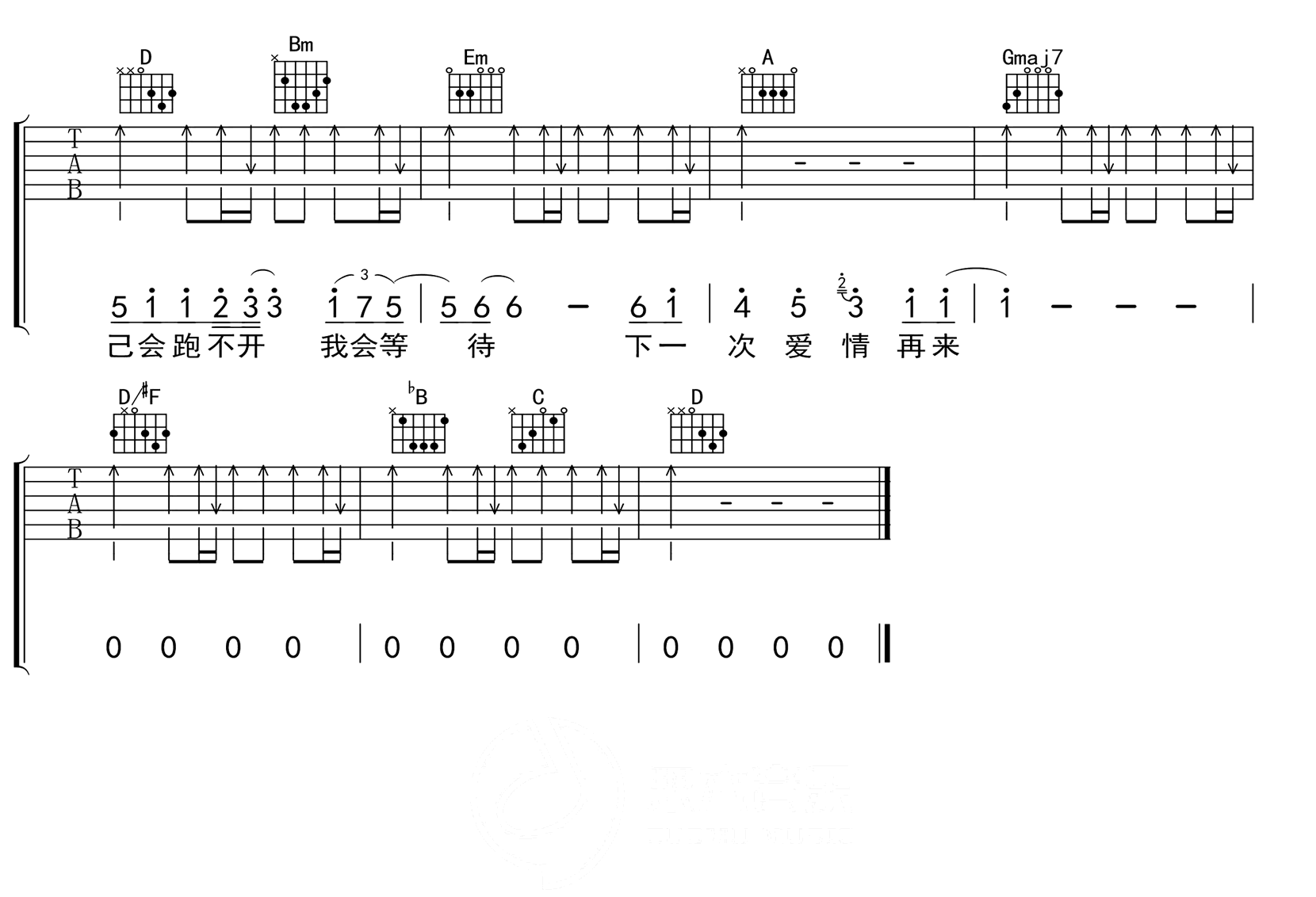 下一次爱情来的时候吉他谱-蔡健雅-D调指法-优易谱