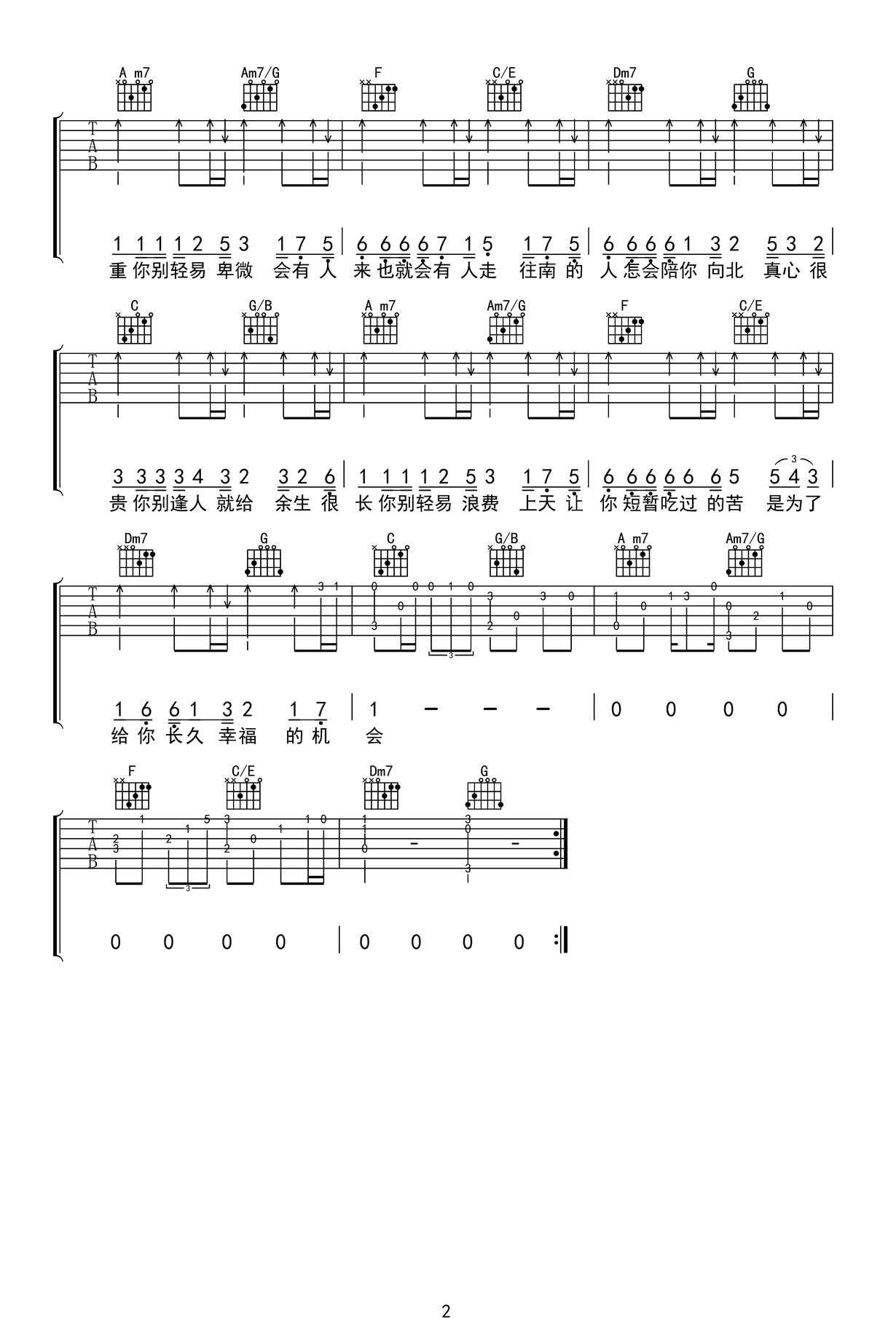 真心很贵别逢人就给吉他谱-任夏-完整六线谱