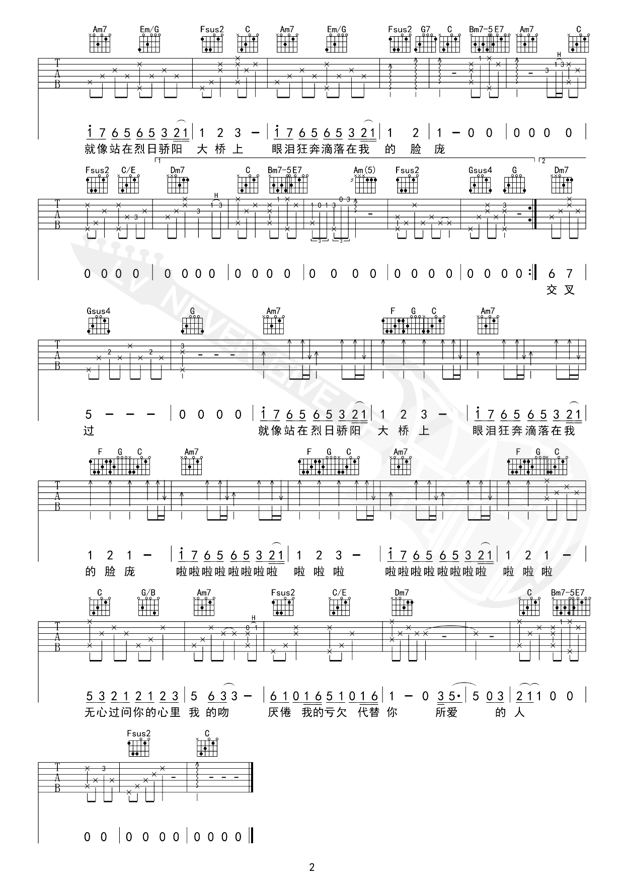 泪桥吉他谱-AI陶喆-吉他教学视频