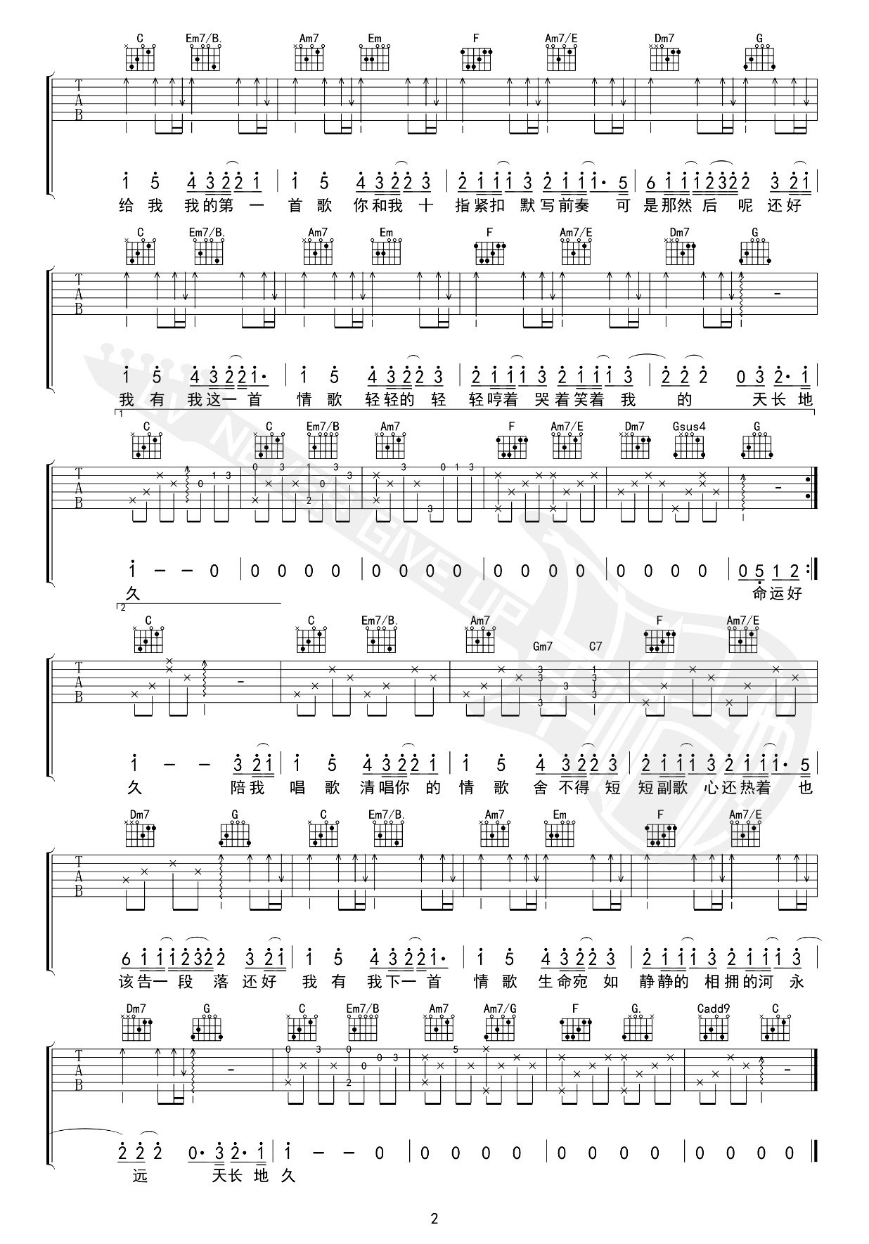 情歌吉他谱-梁静茹-原版-吉他教学视频