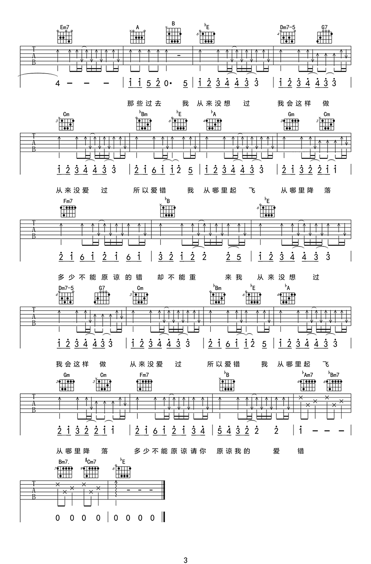 爱错吉他谱-王力宏-高清完整版