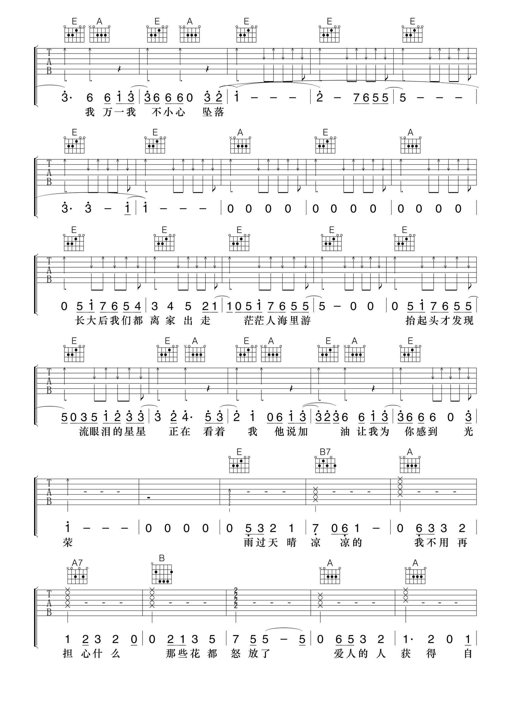 大人中吉他谱-卢广仲-吉他弹唱谱