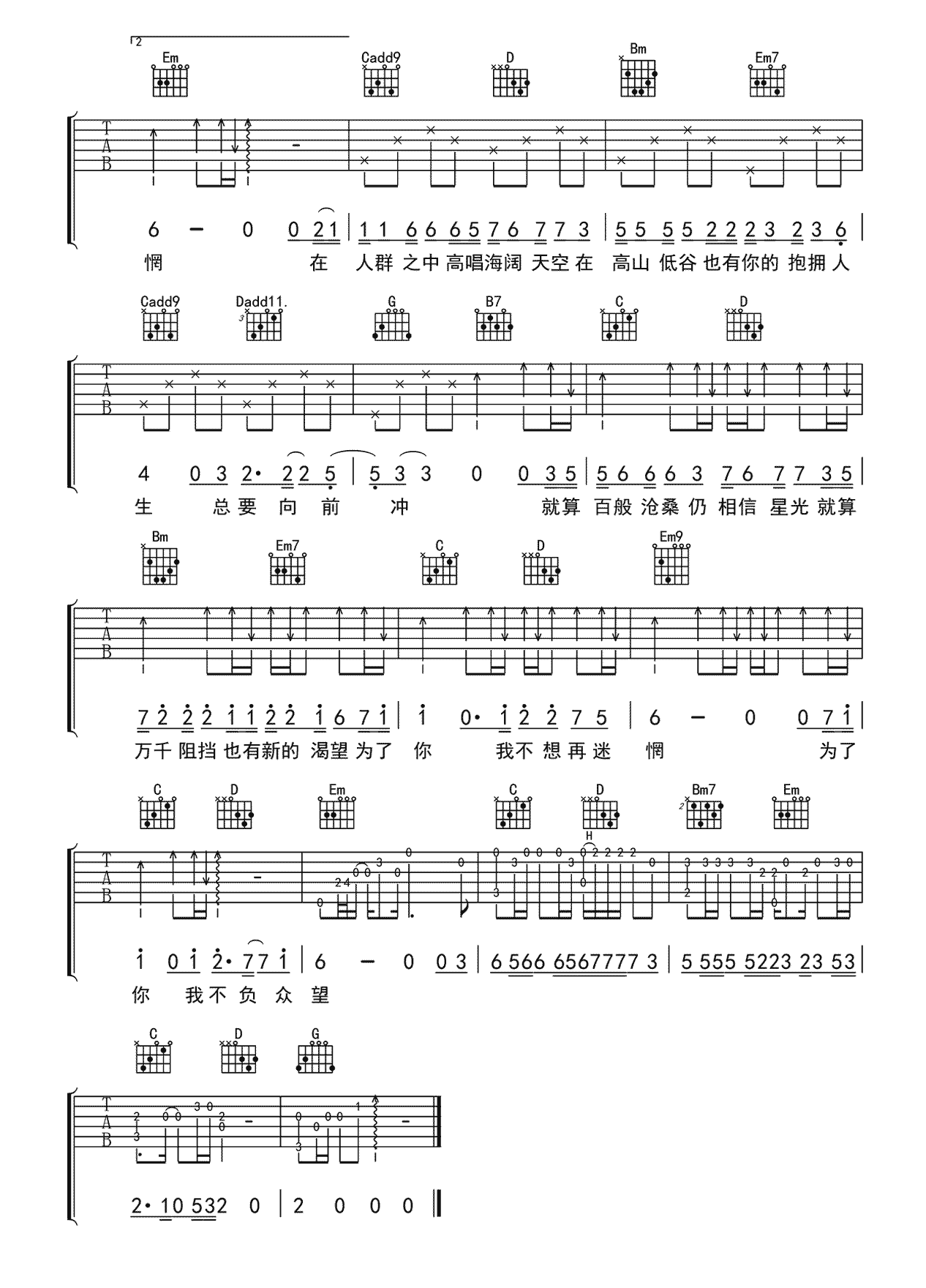 不负众望吉他谱-陈婉菁-高清完整版