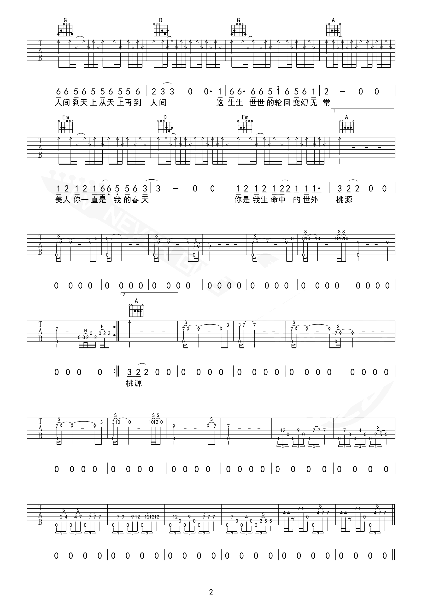 世外桃源吉他谱-许巍-原版前奏尾奏-吉他教学