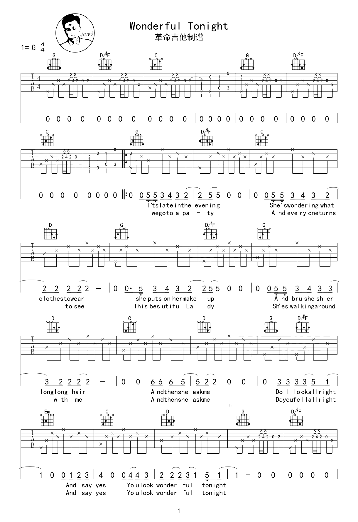 Wonderful Tonight吉他谱-Eric Clapton-弹唱教学视频