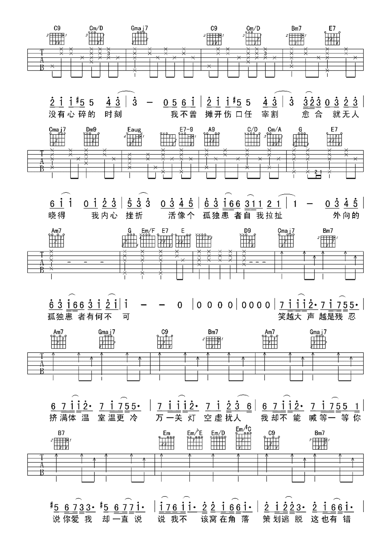 孤独患者吉他谱-陈奕迅-简单版-优易谱