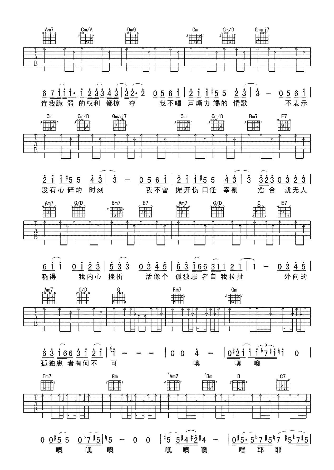 孤独患者吉他谱-陈奕迅-G调弹唱谱-完整版