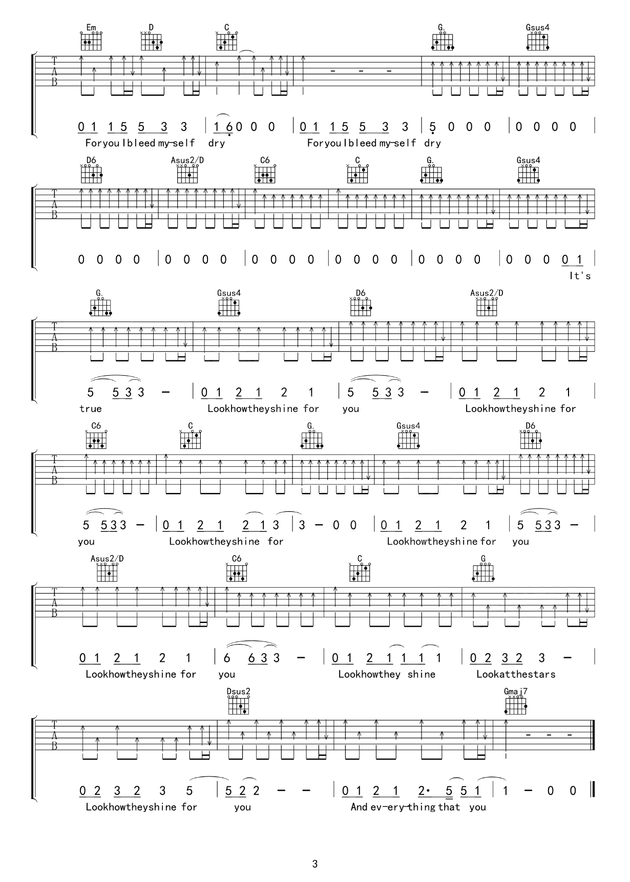 Coldplay《Yellow》吉他谱-吉他教学-优易谱