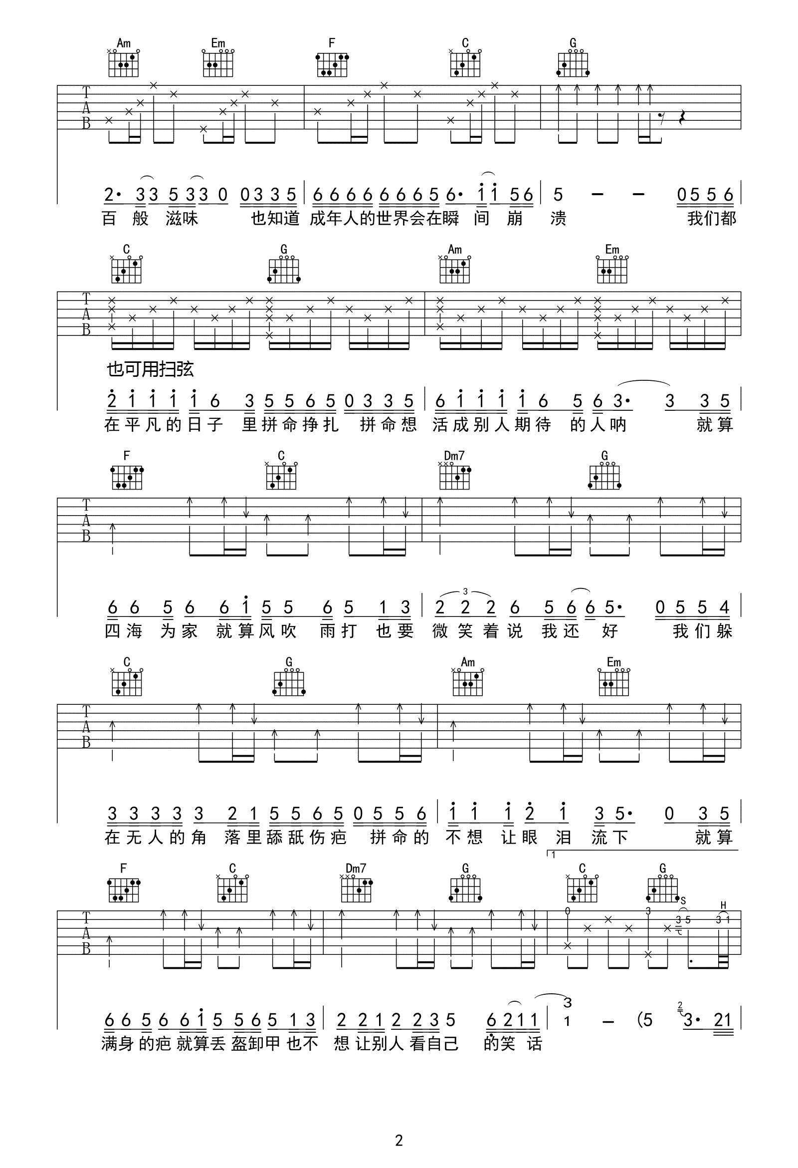 平凡日子里的挣扎吉他谱-小璐-C调弹唱六线谱